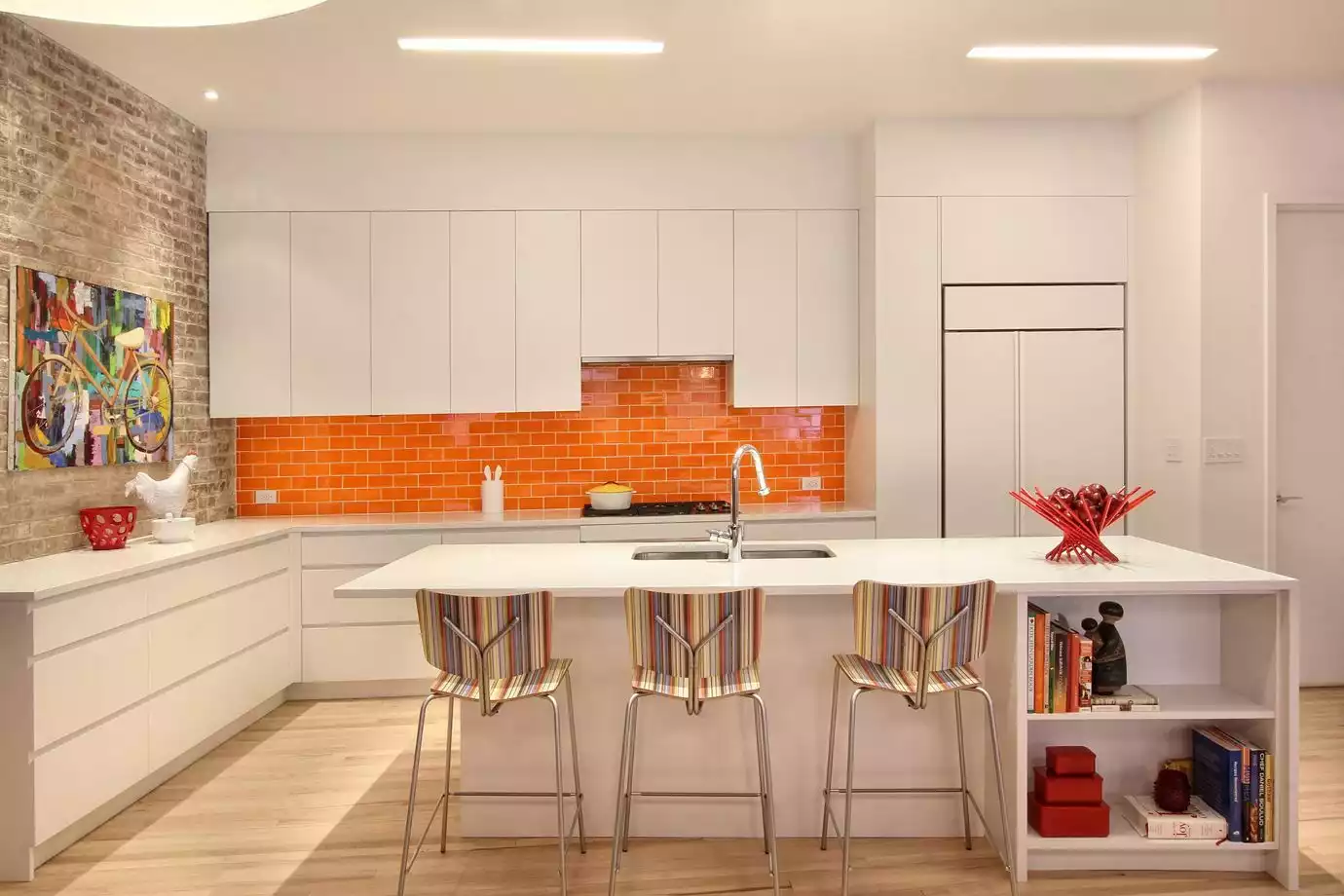 Orange subway tiles countertop