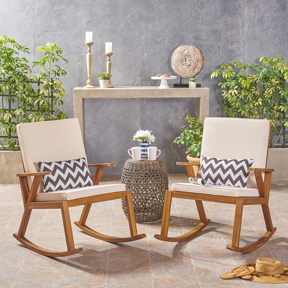 Outdoor Acacia Wood Rocking Chair with Cushion