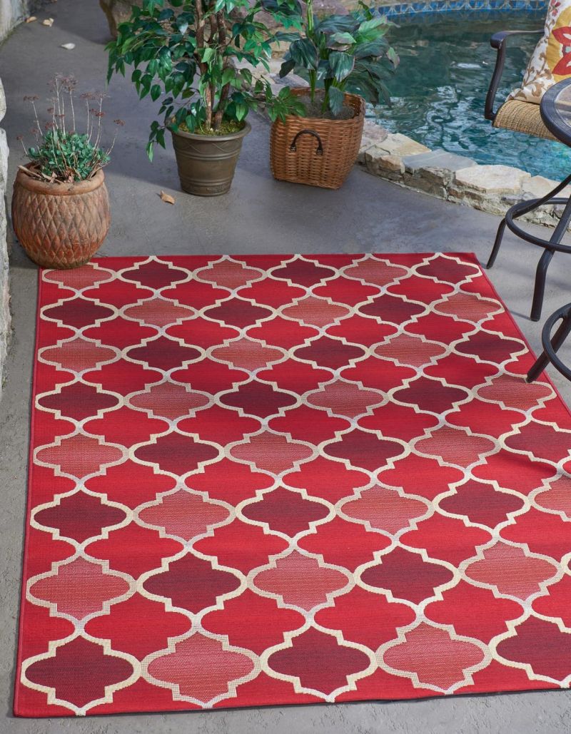 Outdoor Lattice Rug in red