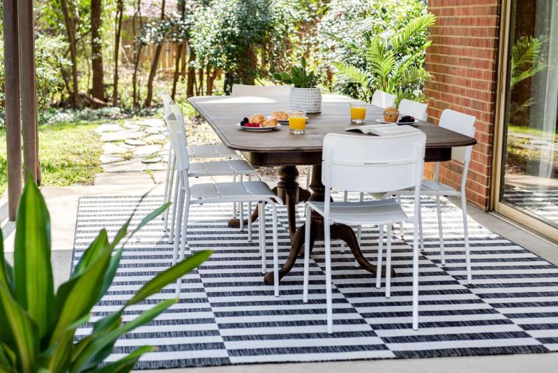 Outdoor Striped Rug striped black and white