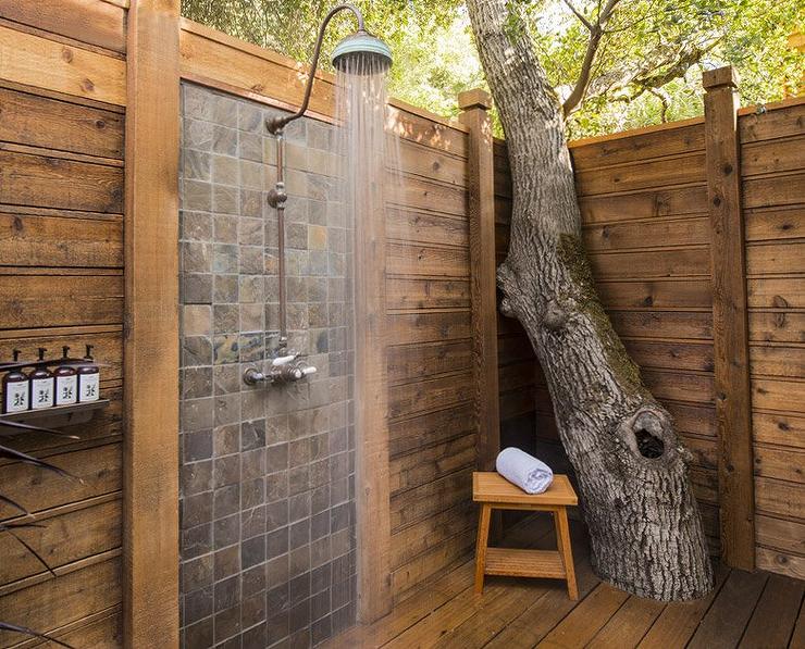 Outdoor Wood Tile Shower