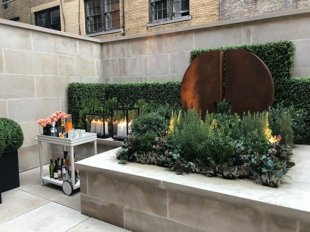 Outdoor bar cart and vegetation