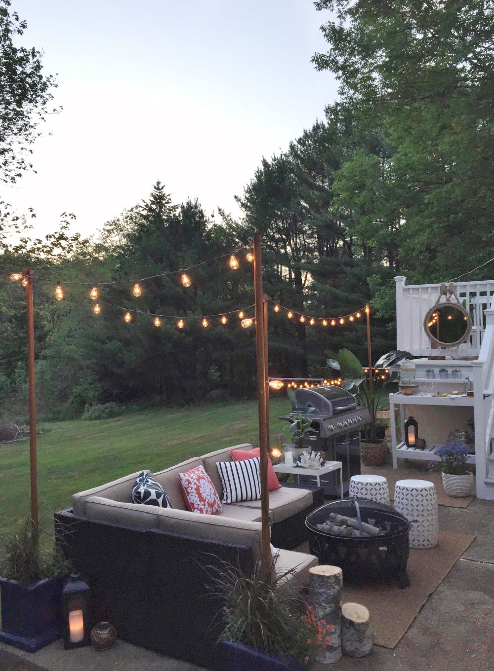 Outdoor garden string lights hanging tutorial