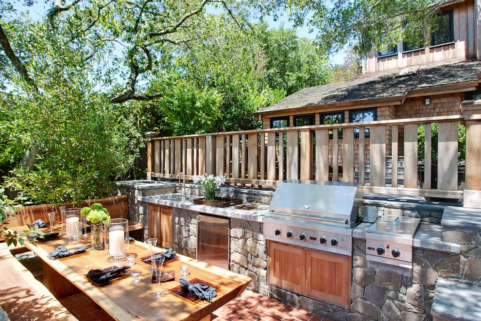 An outdoor kitchen built from natural materials