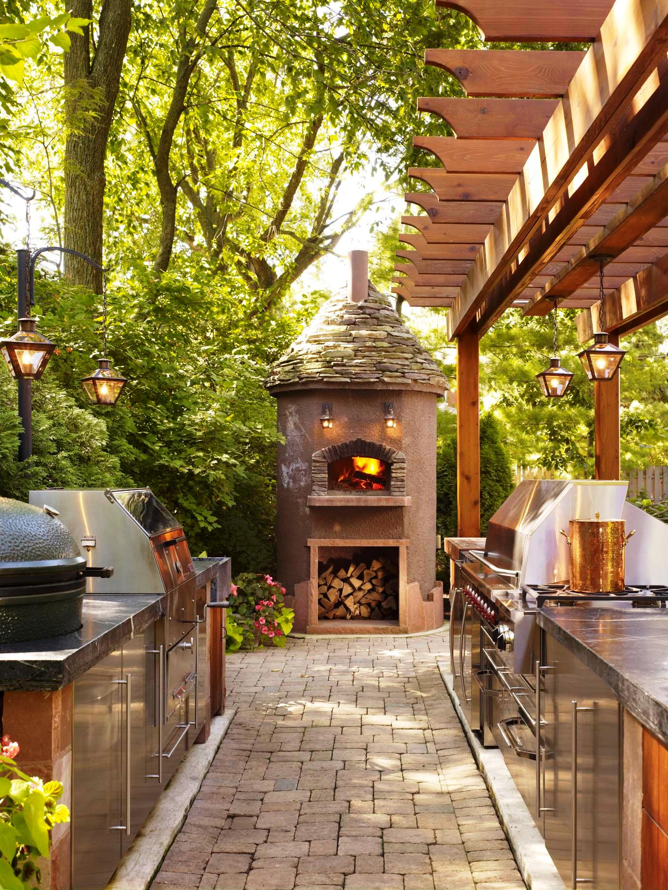 Large kitchen with wood-burning oven