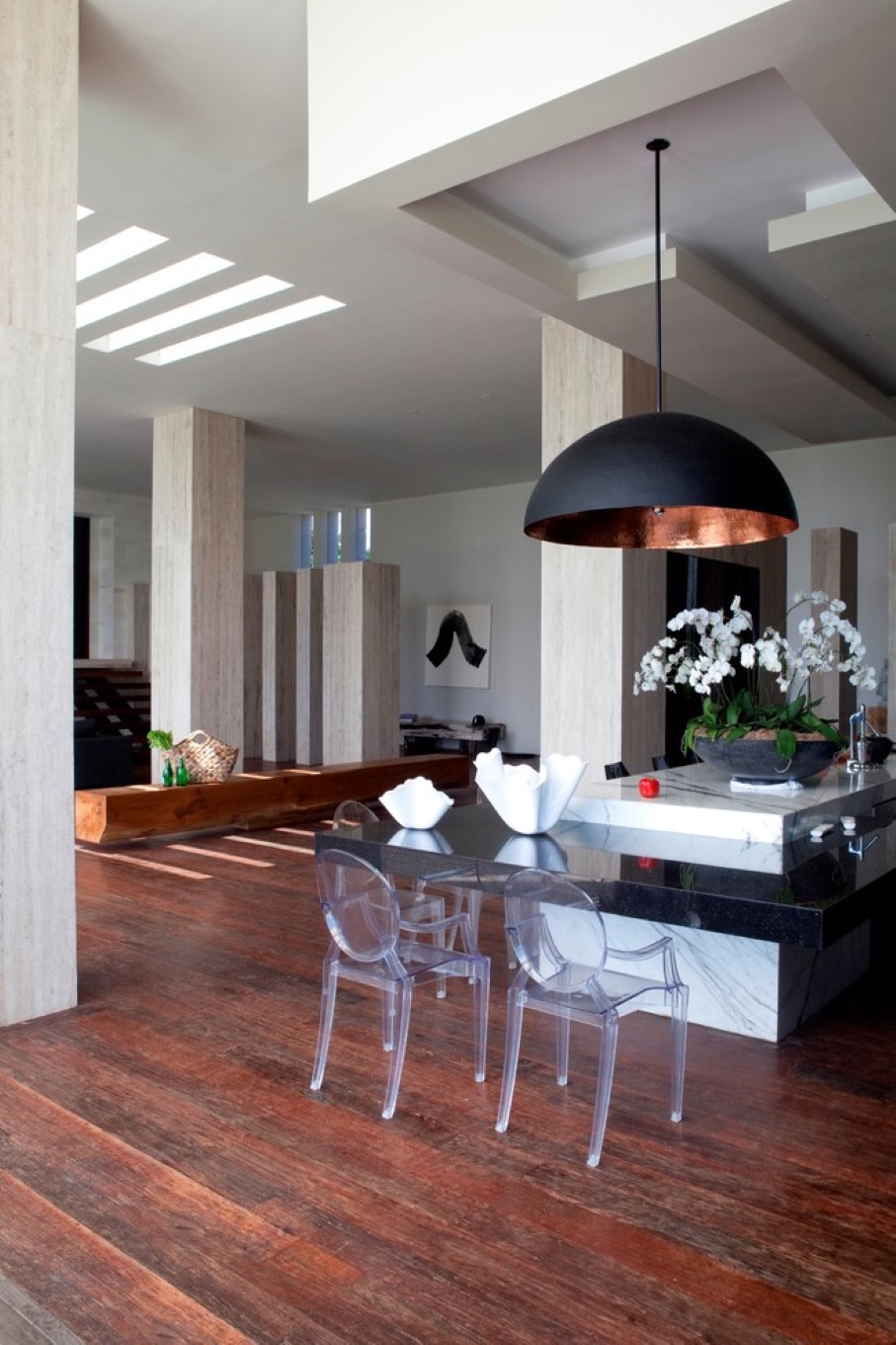 Oversized lamp over the kitchen island