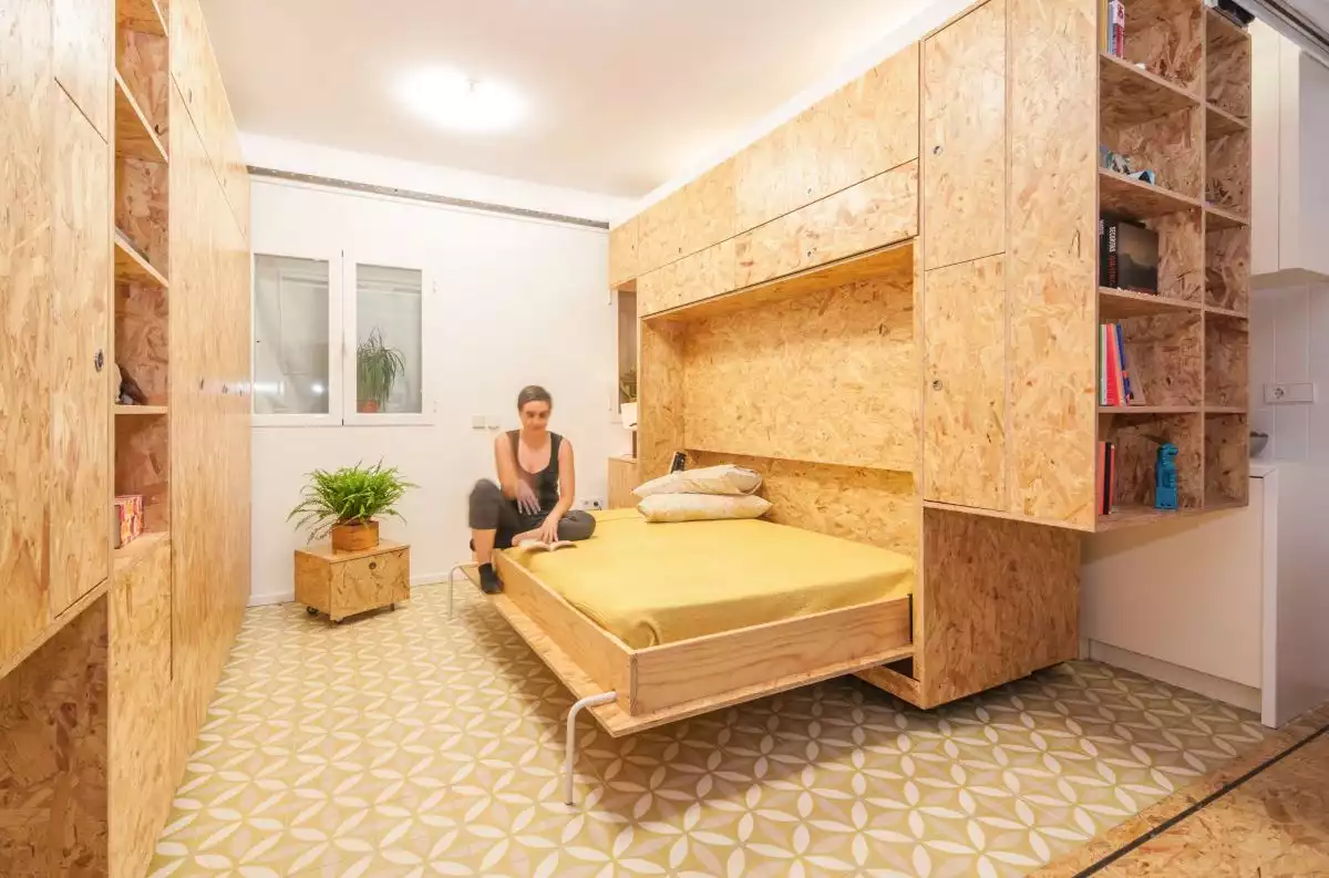 PKMN architecture sliding wall apartment - murphy bed