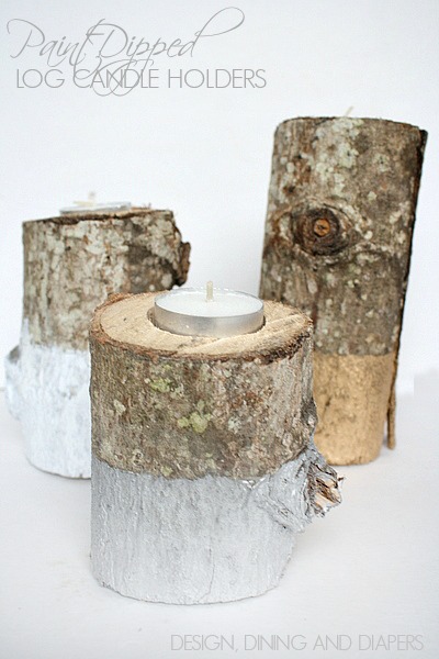 Paint dipped log candle