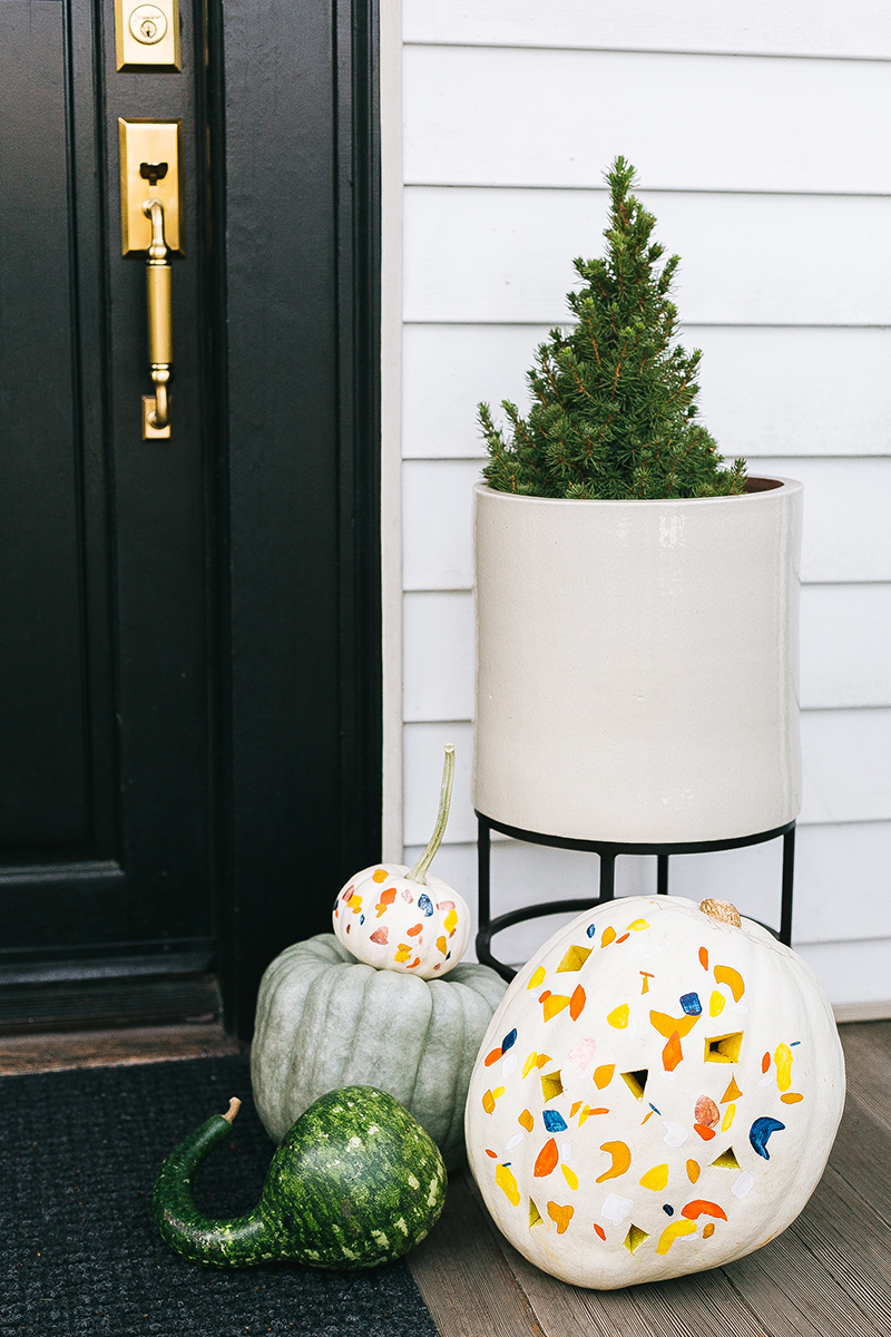 Painted and Carved Terrazzo Pumpkin DIY