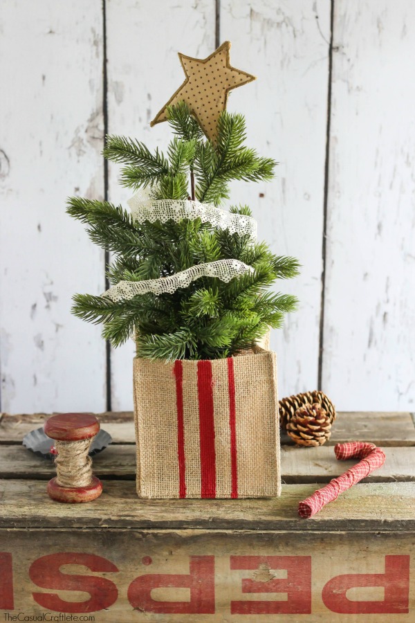 Painted grain sack burlap vase