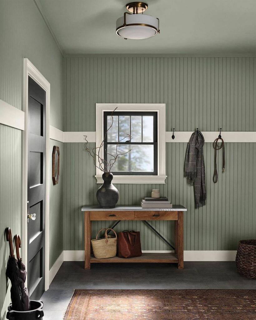 Pair Evergreen Fog with White Trim for a Brightening Effect