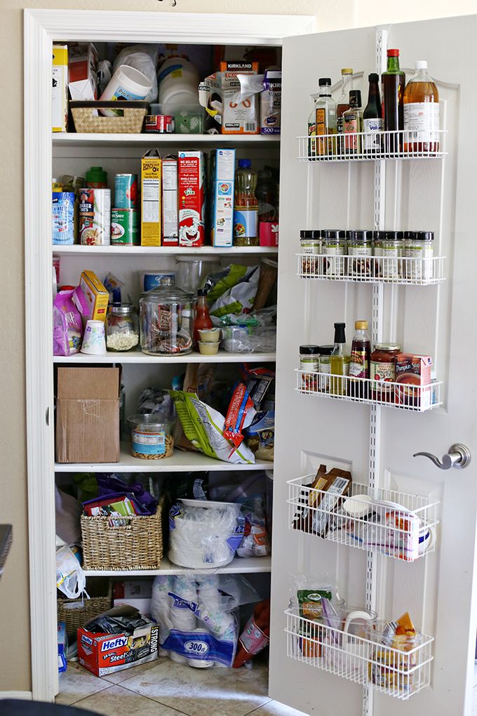 Pantry doors storage with wire baskets