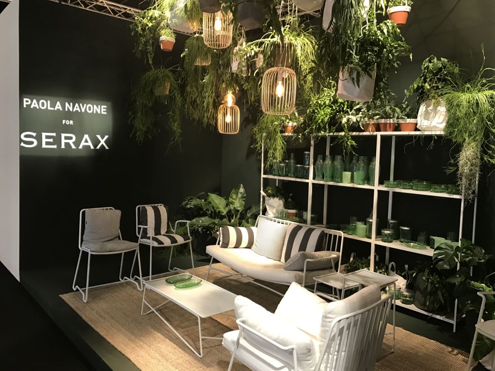 Paola navone for serax furniture lounge area outdoor white wire furniture lush plants