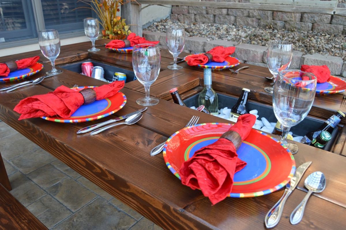 Patio table with ice boxes