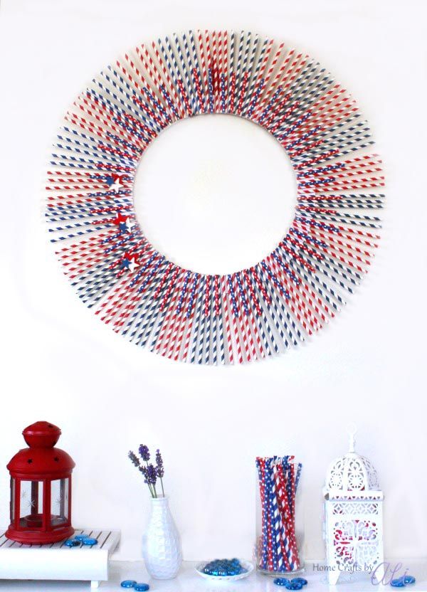 Patriotic wreath made of paper straws