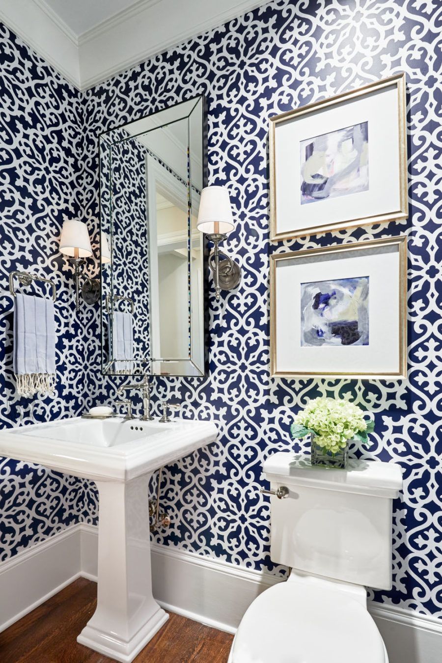 Patterned powder room decor