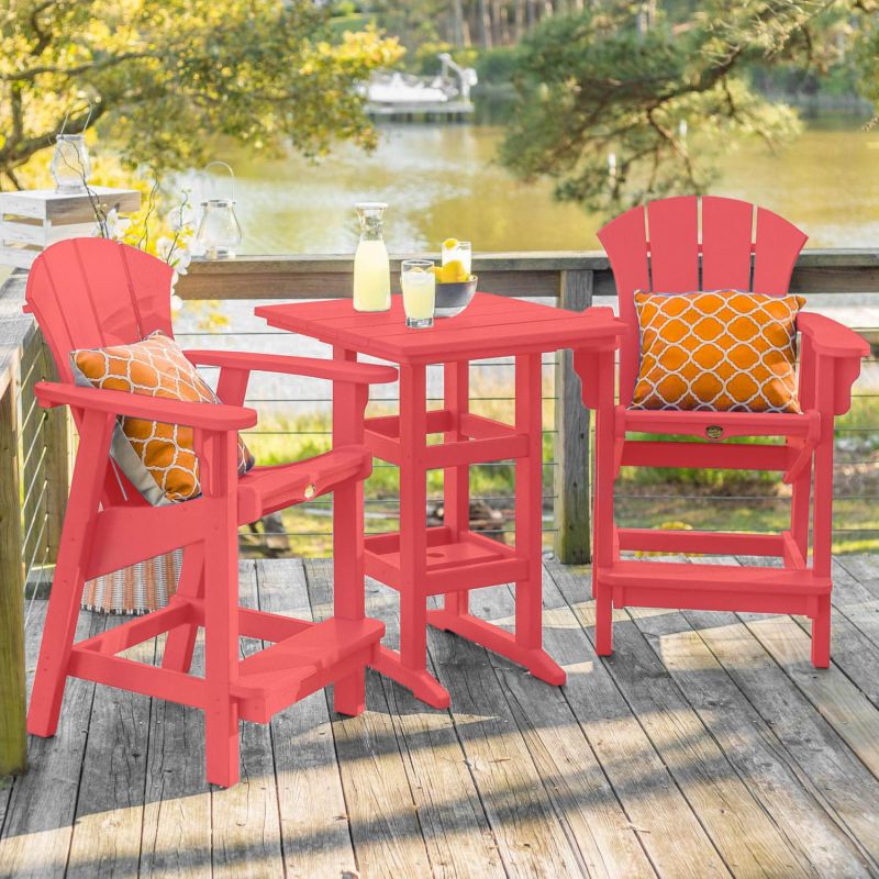 Pawleys Island Sunrise 3 Piece Poly Lumber Patio Counter Height Bar Set Red