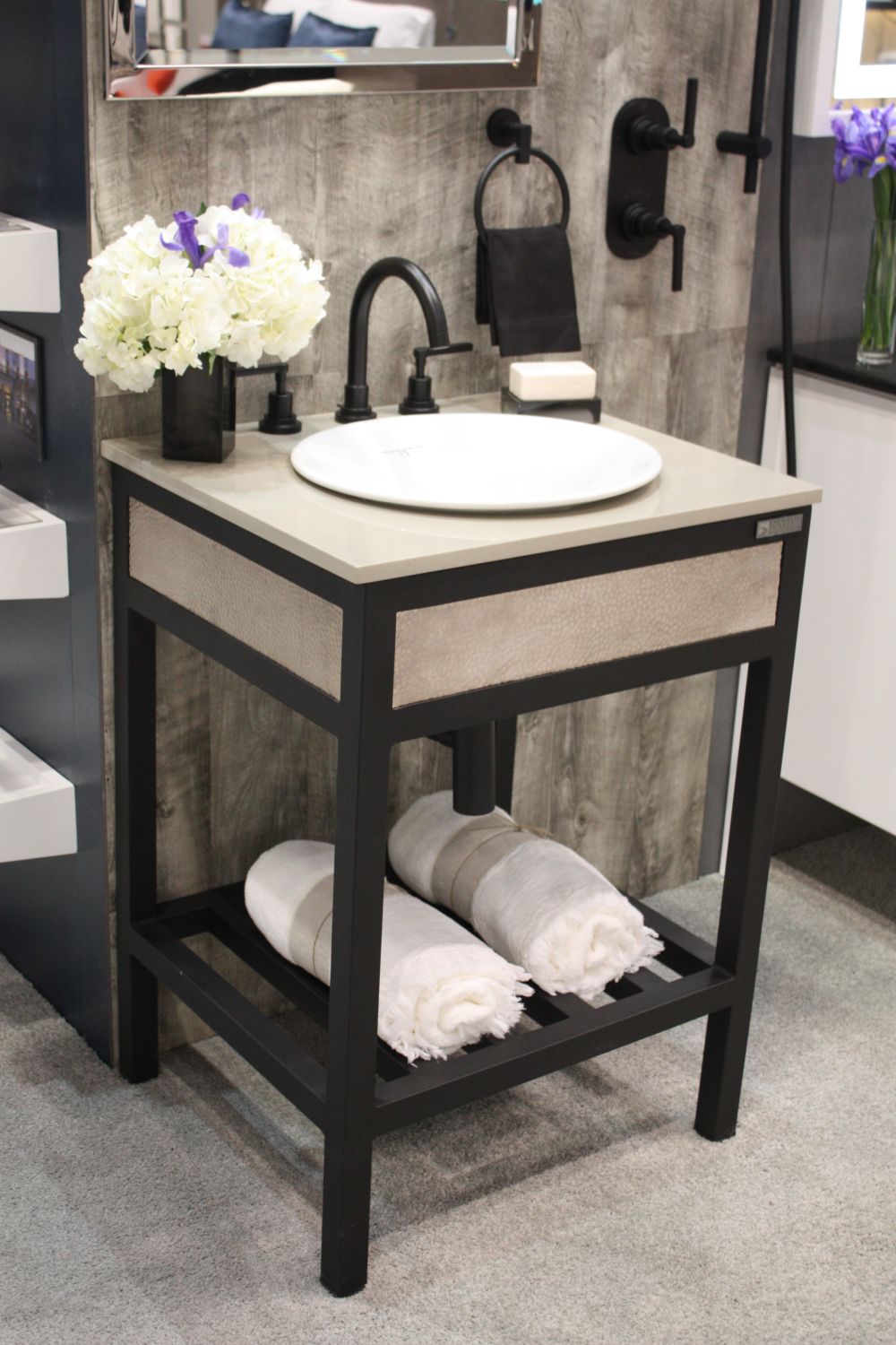 Pedestal black frame bathroom