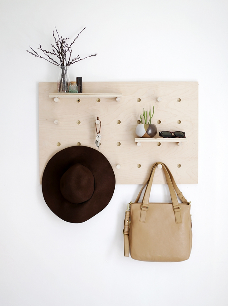 Pegboard wall organizer shelves