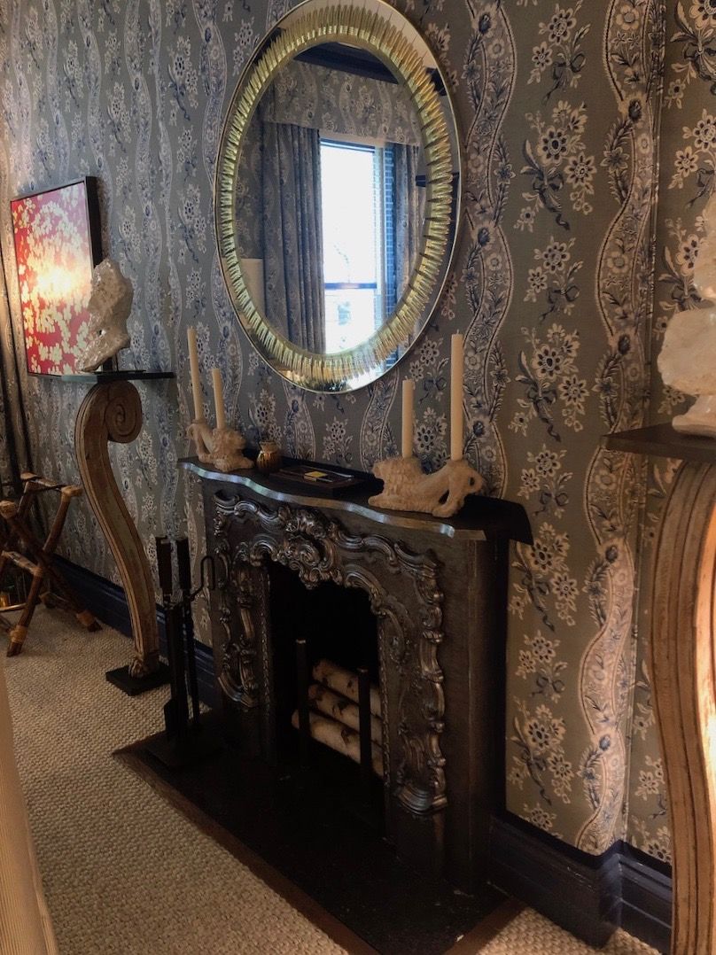 Pennoyer-Fireplace with wallppaper walls