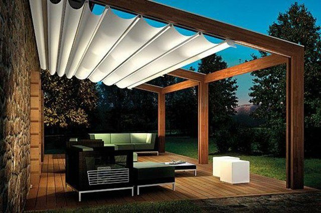 Pergola with sun block awnings