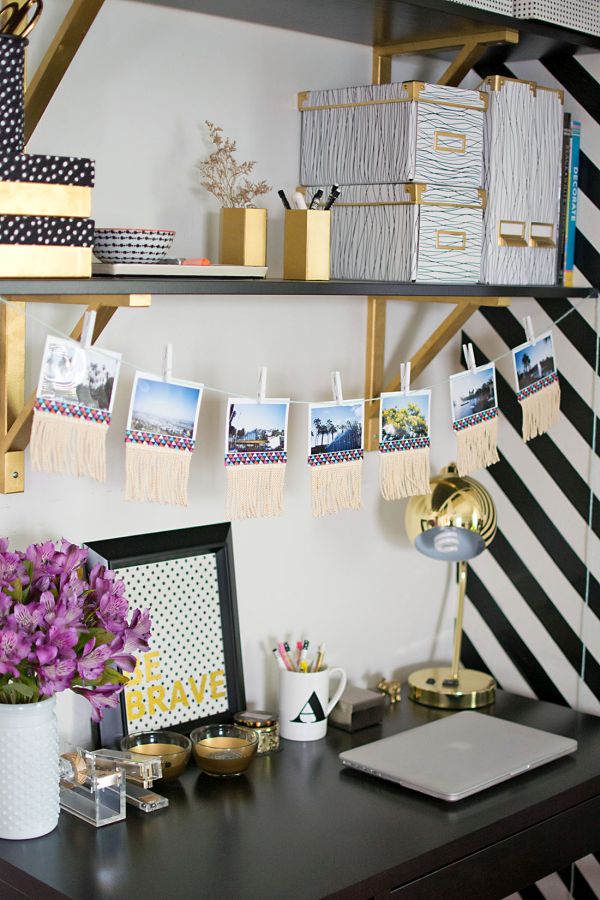 Photo garland above desk