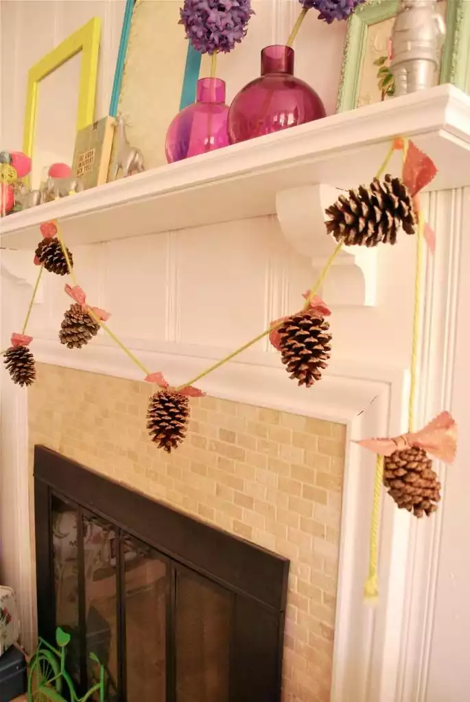 Pine cone garland for mantel fireplace