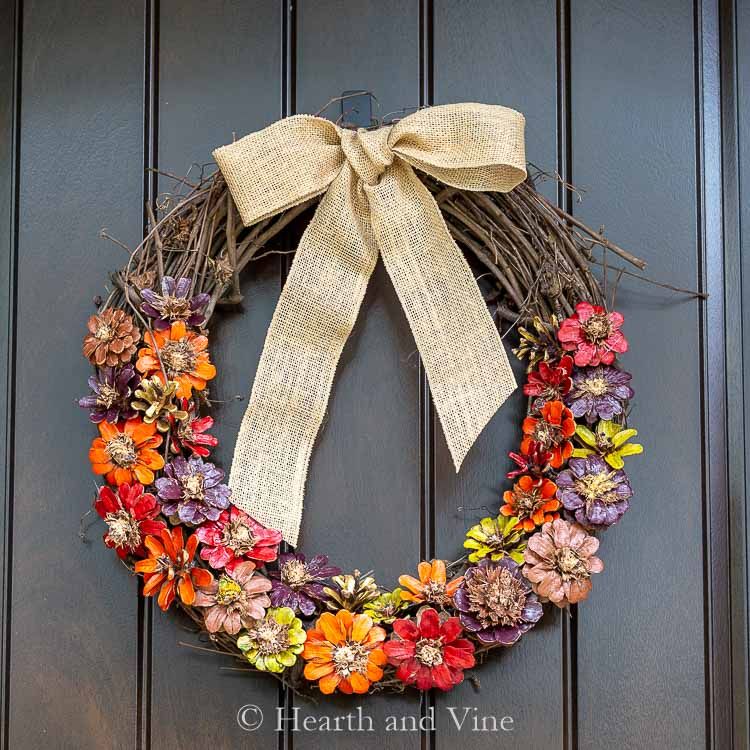 Pinecone Flower Wreath for Fall