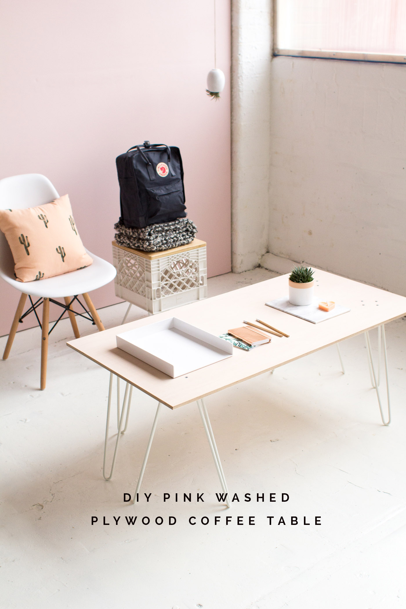 Pink Washed Plywood Coffee Table