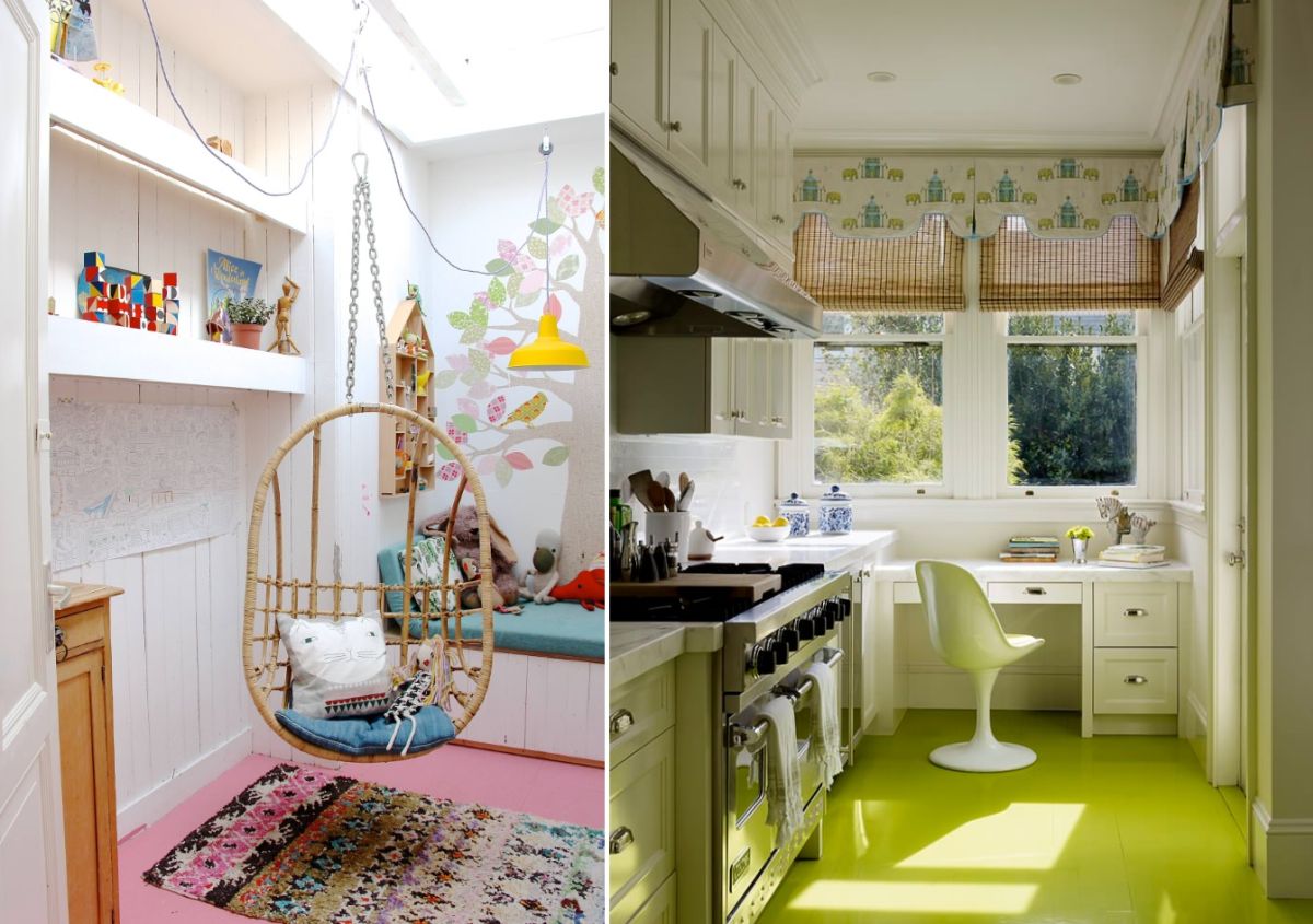 Pink and green painted floor