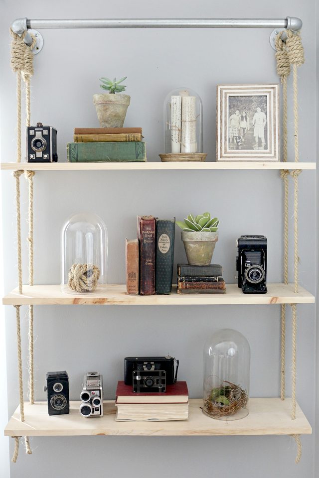 Pipes and Rop Hanging Shelves