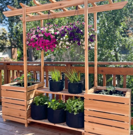 Plant stand with an attached arbor