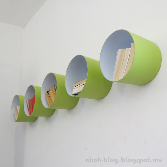 Plastic buckets turned into shelves