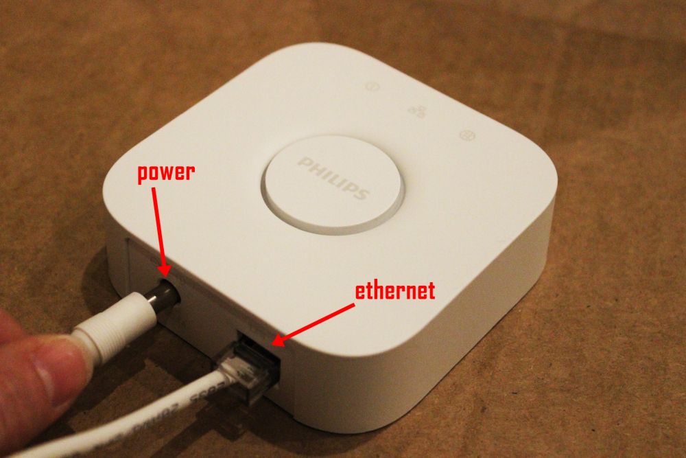 Plug both the ethernet cable and power cord into your Hue bridge