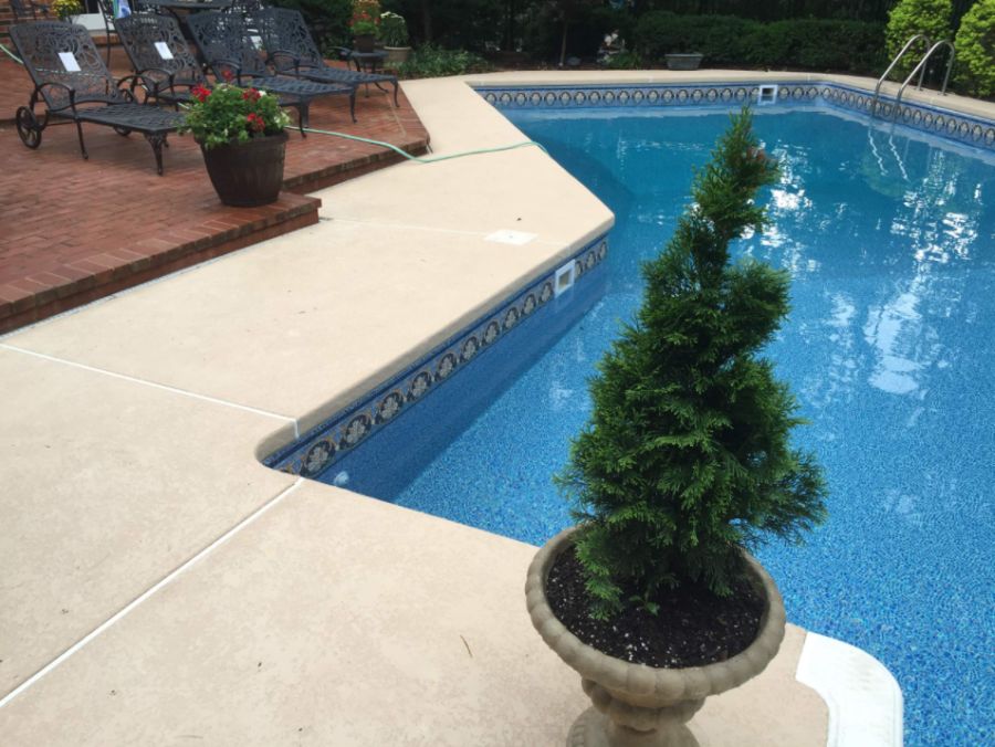 Pool mid sized traditional backyard stamped concrete and custom shaped natural pool