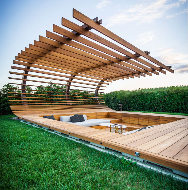 Poolside and sunken seating deck area