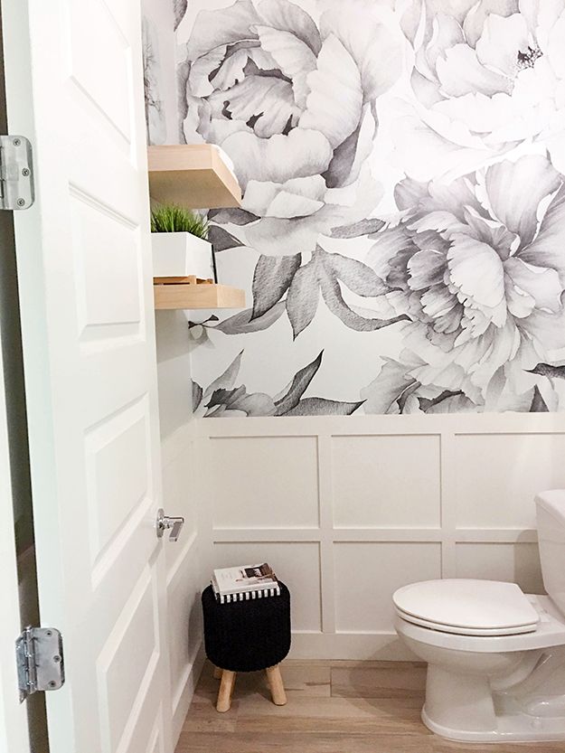 Powder room with floral pattern