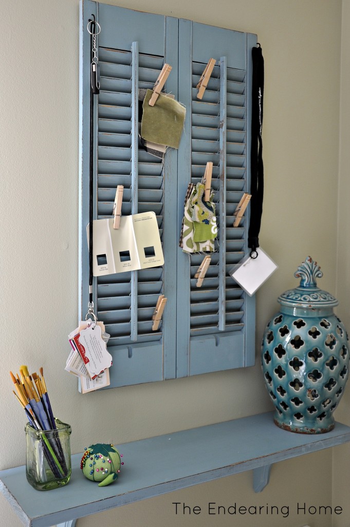 Practical organization station from wooden shutters