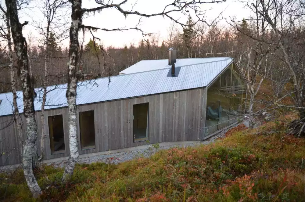 Prefab wood Reiulf Ramstad Arkitekter Cabin Floor to ceiling windows