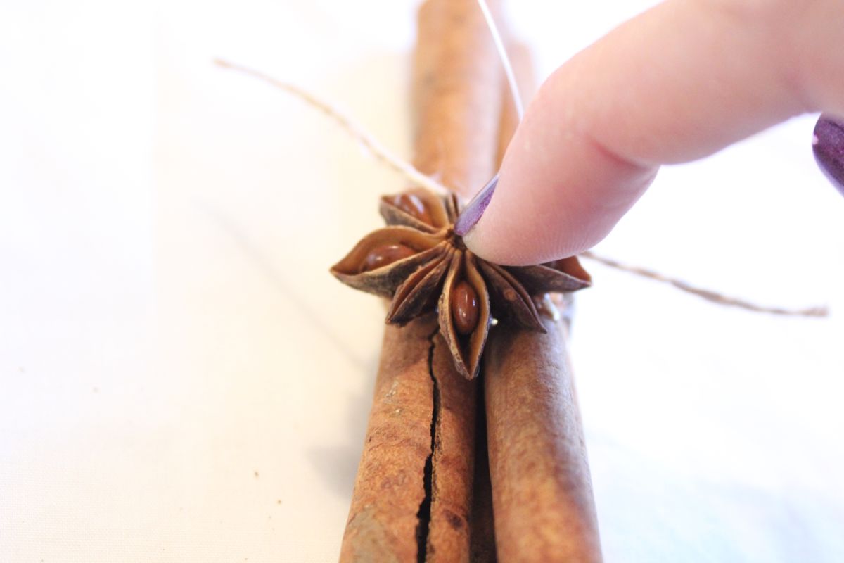 Press the anise star onto the glue and hold