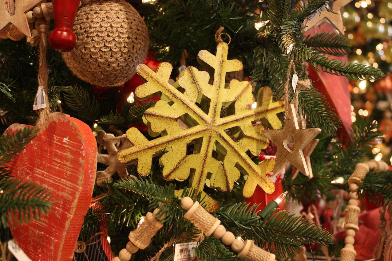 Instead of providing shine and glitz, these aged metal snowflakes add color and a vintage vibe.