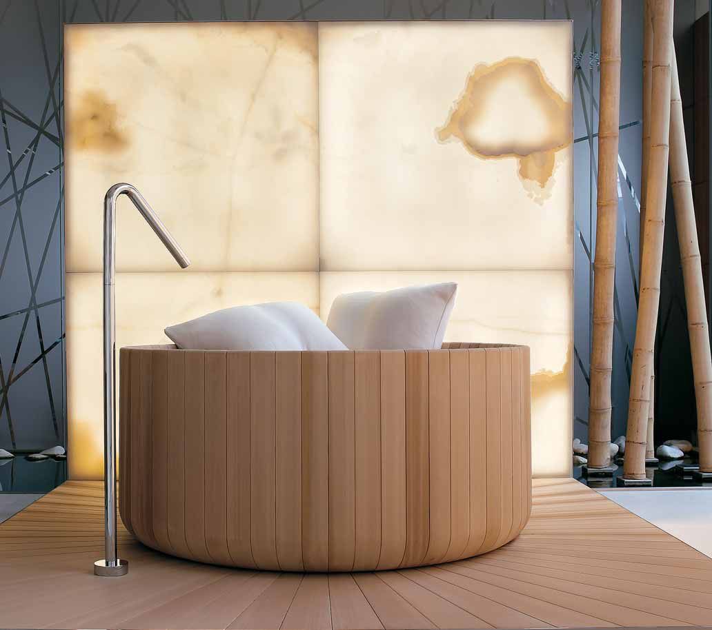 Puntoacqua, an Italian company, has been creating hydromassage tubs, multipurpose cabins, saunas, Turkish baths and relaxation accessories for 25 years. This tub, called"Natural" is made from Canadian Cedar, in Italy.