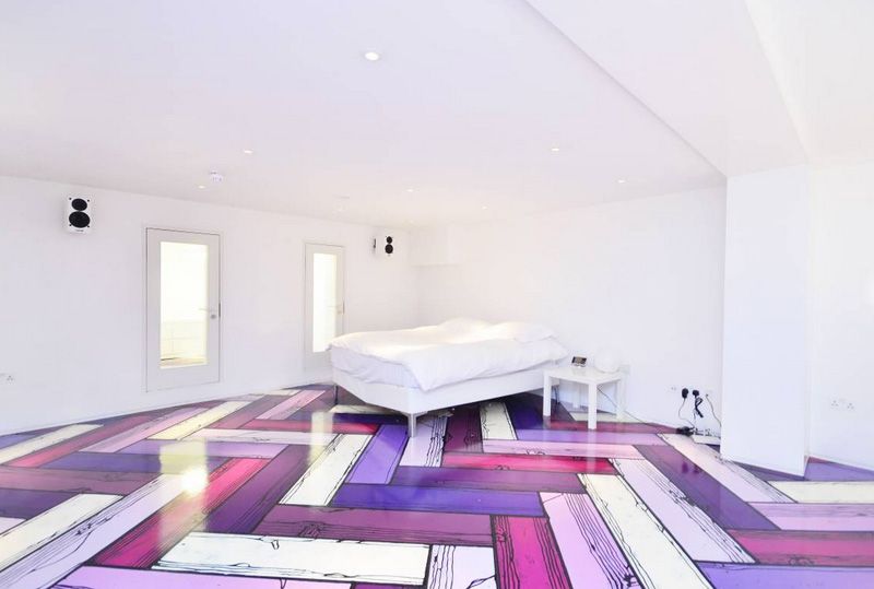 Purple chevron painted floor