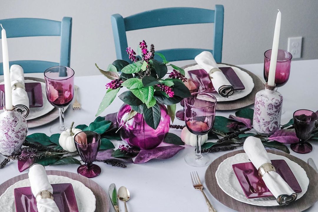 Purple table decor for Thanksgiving