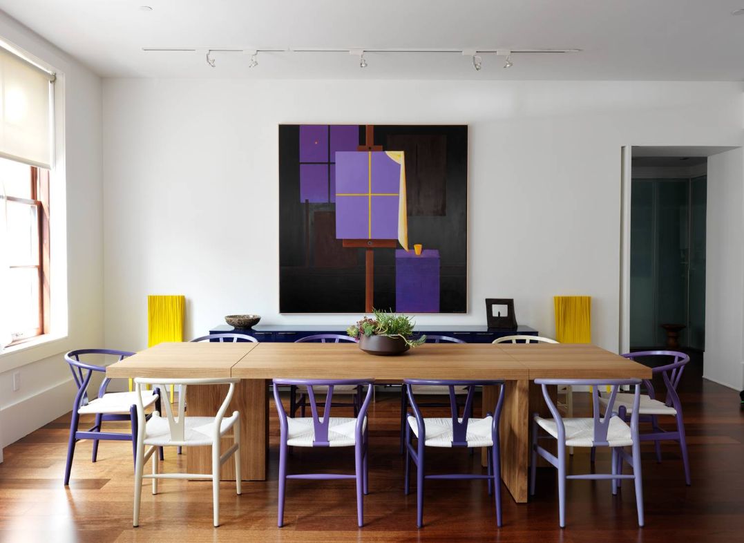 Purple wood dining chairs