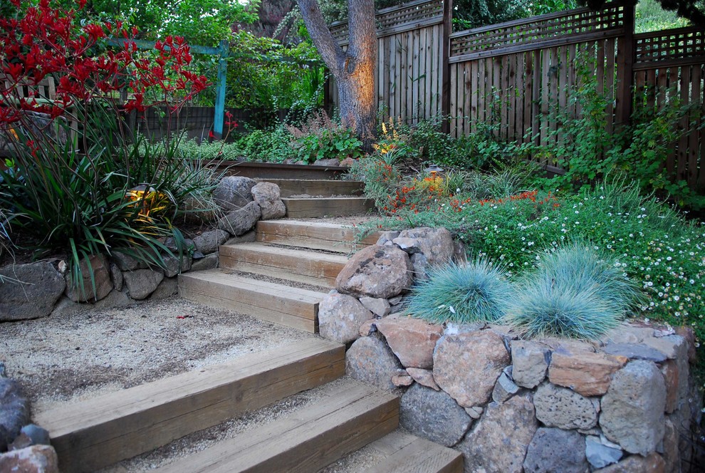 Railroad Tie Stairs in a Retaining Wall