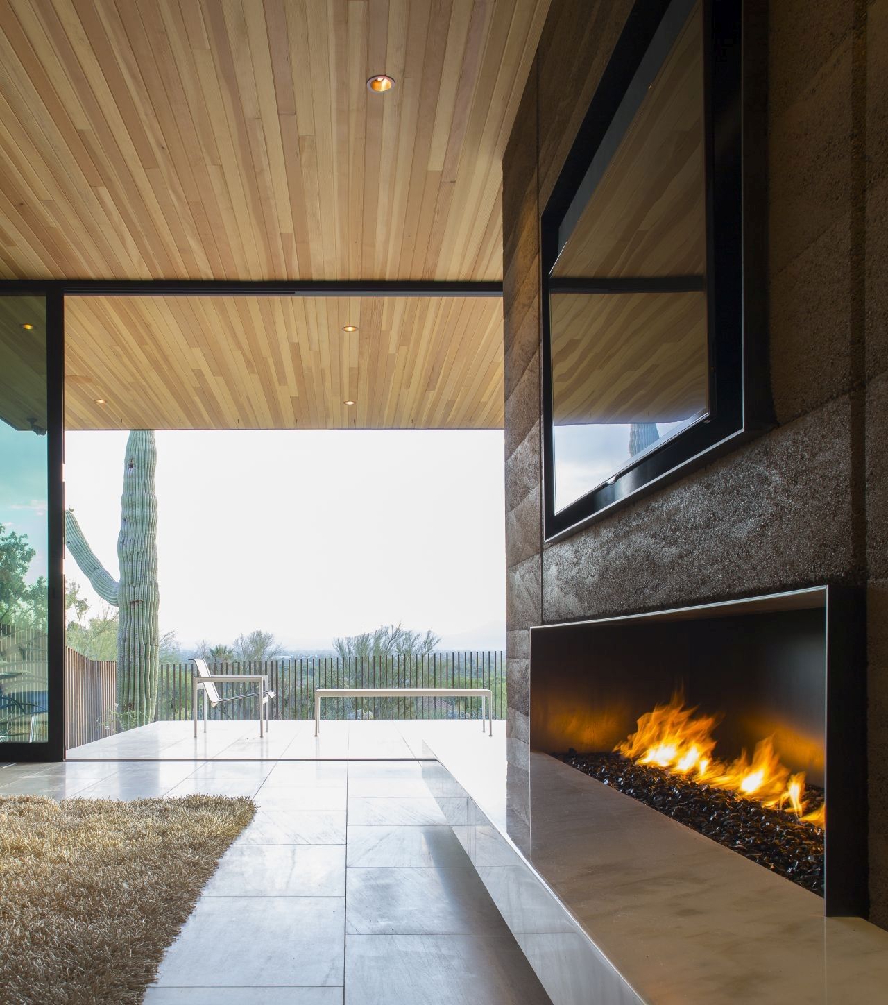 Rammed Earth Modern project fireplace