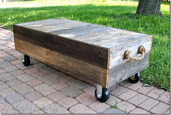 Reclaimed wood and casters coffee table