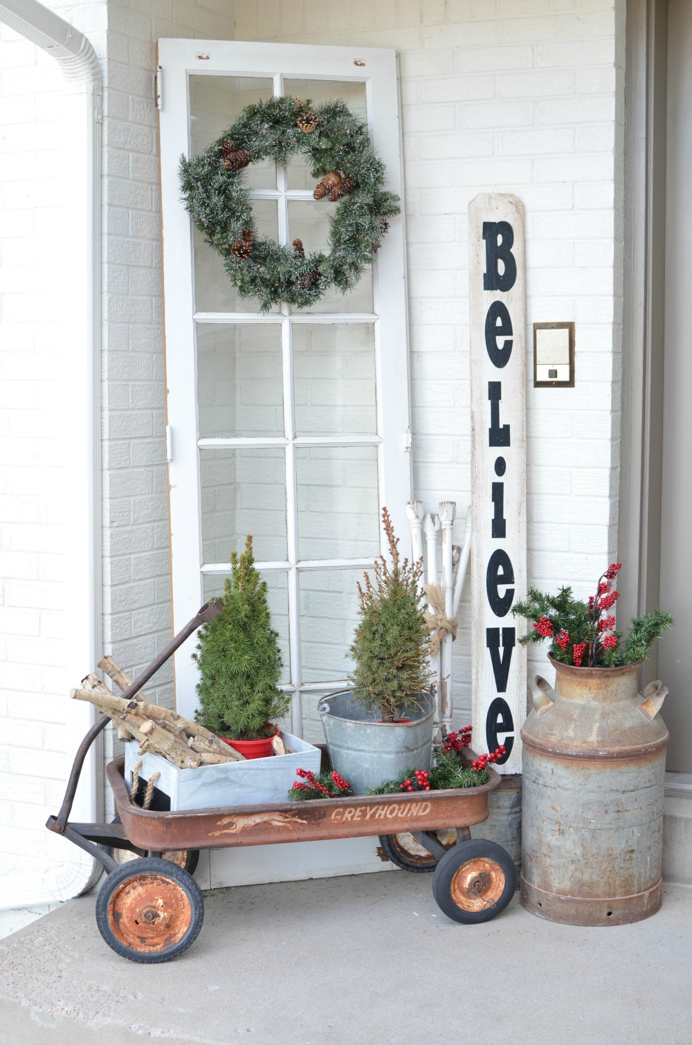 Reclaimed wood and window for christmas decor
