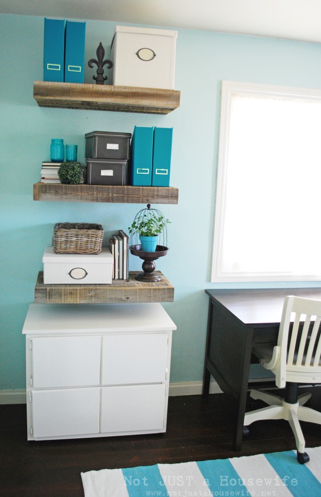 Reclaimed wood floating shelves